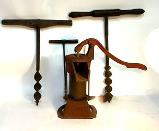 Large Antique Augers And Pump