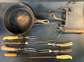 Antique Apple Corer, Wagner Ware Pan W/ Other Kitchen Items