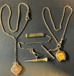 Antique GF Watch Chains W/ Fobs & Key