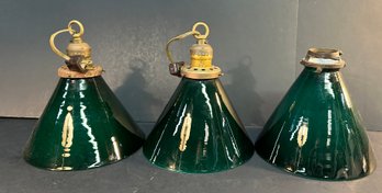 Three Antique Emeralite Glass Shades
