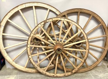 Group Of Antique Wagon Wheels Approx. 55 Inches Tallest