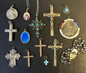 Sterling Crosses & Medals W/ Cards