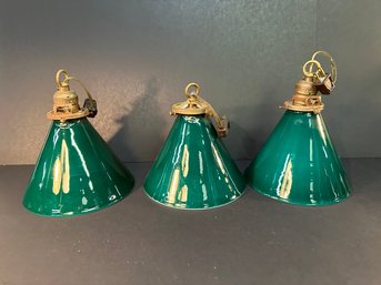 Three Antique Emeralite Glass Shades