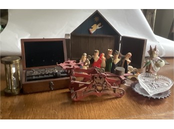 Antique Scale, Small Creche W/  Beatrix Potter Bunny And Other Items