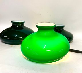 Three Antique Emeralite Glass Shades