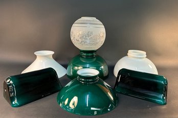 Antique Glass Shades Incl. Etched Landscape