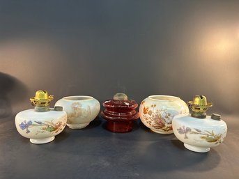 Group Of Antique Decorated Shades & Fonts