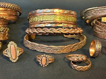 Vintage Hand Made Copper Arthritis Bracelets, Rings