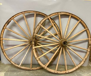 Pair Of Large Antique Wagon Wheels Approx. 45 Inches