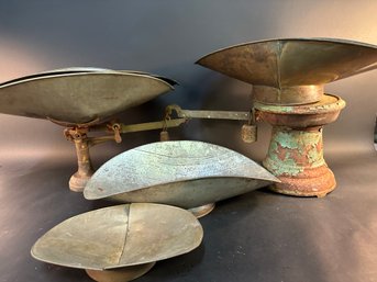 Two Antique Scale W/ Brass & Copper Baskets