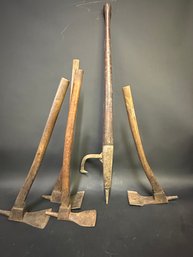 Antique Long Handle Log Roller, Adze, Axes