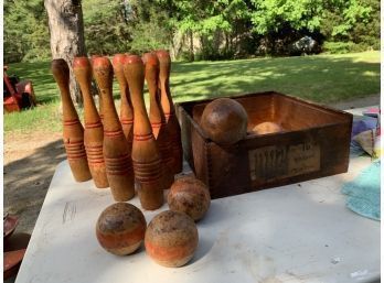 Antique Ten Pin Games W/ Antique Barbells