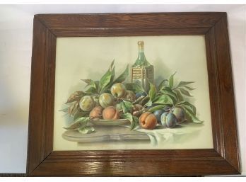 Antique Print Of Fruit In Oak Frame
