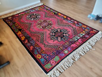 1960 Soviet Kazak Hand Knotted Wool Area Rug With Vegetable Dyes- All Natural