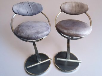 Modern Designer Curved Chrome Microfiber Bar Stools