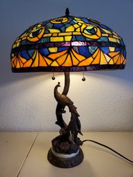 Beautiful Stained Glass Peacock Lamp