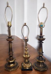 3 Solid Brass Lamps No Shade
