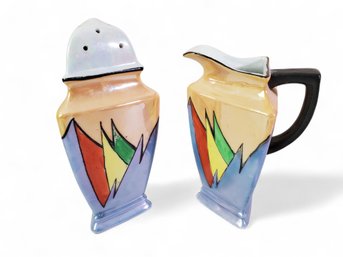 Vintage Art Deco Geometric Luster Ware Sugar Shaker Tall Creamer Made In Japan