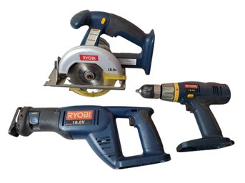 Ryobi 18v Lot Of Battery Power Tools- Sawzall, Drill, Circular Saw