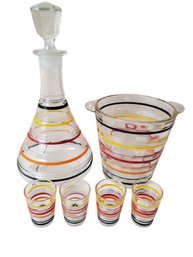#2 Anchor Hawking Hand Painted Art Deco Decanter, Shot Glasses, Ice Bucket Set Circa 1930s