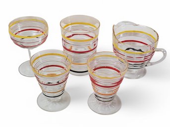 Various Anchor Hawking Hand Painted Art Deco Cup, Glasses Circa 1930s