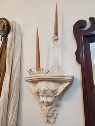 Plaster Angel Wall Shelf Sconce With Two Glass Candle Holders