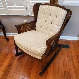 Cane And Cloth Wooden Rocker