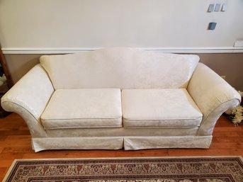 Elegant Vintage White Floral Cloth Sofa In Excellent Condition