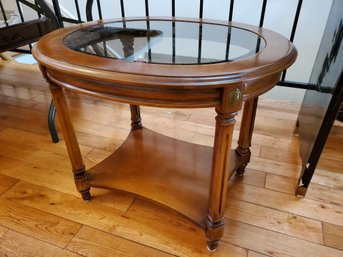 Well Made Vinage Wooden End Table With Glass Inlay