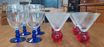 Vtg Ball Stem Cosmo Martini Cocktail Glasses  Metropolis Blue Libbey Glass