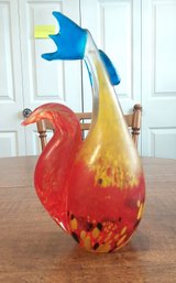 Crystal Glass Orange And Blue Rooster