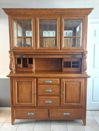 Arts And Crafts-Style Carved Oak Sideboard Roll Top Buffet