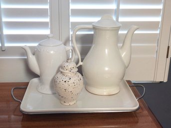 Red Cliff Ware Tea Pot Partylite Tea Pot Godinger Ceramic Tray