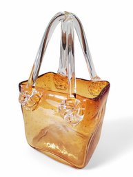 Murano Italian Tangerine Glass Purse Statue