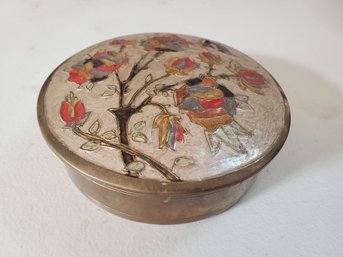 Vintage Hand Painted Indian Brass Jewelry Dish