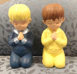Handpainted Pair Of Ceramic Praying Children 6' Figurines