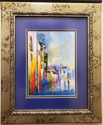 Real Signed Watercolor Rainy City Framed Painting