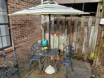 Wrought Iron Patio Table Chair Umbrella Set