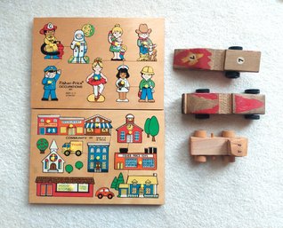 Fisher Price Occupations Community Made In Holland Handmade Wood Race Cars