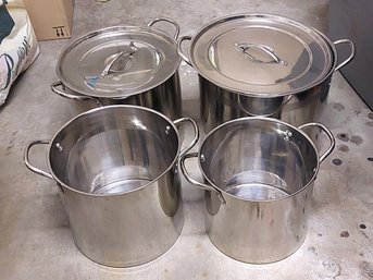 Set Of 4 Stainless Steel Stock Pots Unbranded