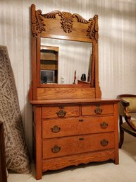 Antique Tiger Oak Mirror Dresser