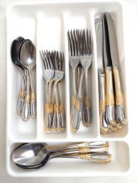 40 Pcs Retroneu Linda/Stephanie Gold Accent Stainless Silverware