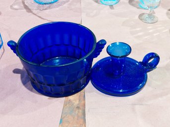 Martinsville Hostmaster Thumbprint Cobalt Blue Pot, Candle Holder