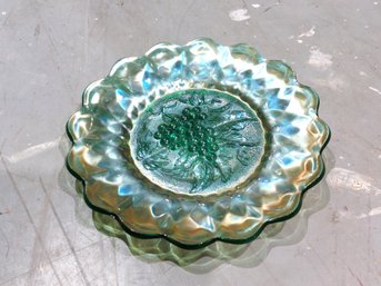 Vintage Green Carnival Glass Grape & Cable Bowl