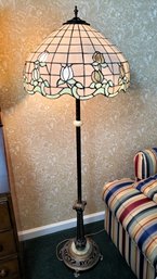 Standing Stained Glass Rose Tri-lamp With Metal Stand Marble Base