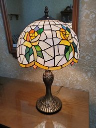 Floral Stained Glass Table Lamp With Metal Base