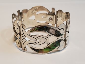 Vintage Mexican Sterling Silver Abalone Inlay Panel Bracelet