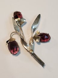 Vintage Sterling Silver Purple Floral Brooch Pin
