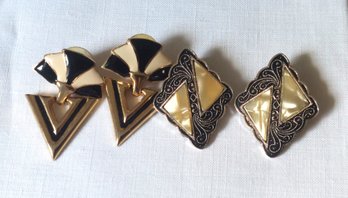 2 Pairs Art Deco Geometric Triangular Design Earrings