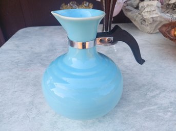 Vintage Pottery Turquoise Carafe Pitcher With Handle